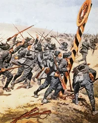 Italienische Soldaten überqueren die österreichische Grenze, Illustration von Achille Beltrame, Juni 1915