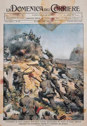 Italienische Truppen marschieren auf äthiopischem Boden, Illustration aus La Domenica del Corriere, 20. Oktober