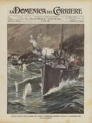 Die letzte Seeschlacht vor Port Arthur, die japanischen Torpedoboote greifen die russischen Torpedoboote an