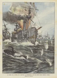 Der Krieg zwischen Russland und Japan, die Zerstörung von zwei russischen Schiffen bei Chemulpo (Korea)