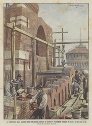 Der Wiederaufbau des grandiosen Filarete-Turms, gewidmet Umberto I., im Sforza-Schloss