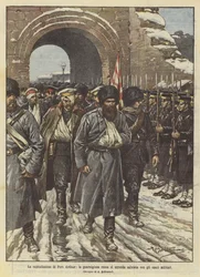 Die Kapitulation von Port Arthur, die russische Garnison ergibt sich mit militärischen Ehren