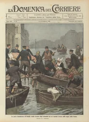 Die schwere Überschwemmung in Paris, erzwungene Evakuierung der Kranken aus einem vom Wasser der Seine überfluteten Krankenhaus
