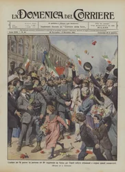 Die Begeisterung für den Krieg, die Abfahrt des 50. Regiments aus Turin nach Tripolis löste Begeisterung aus