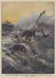 Die Unglücke der französischen Flotte, eine Welle reißt Offiziere und Matrosen von einem U-Boot und ertränkt fünf von ihnen