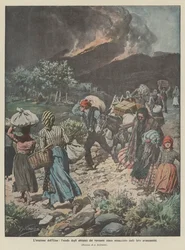 Der Ausbruch des Ätna, der Exodus der Bewohner des von Lava bedrohten Ätna-Hangs