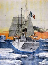 Die Polarexpedition von Louis de Savoie, Herzog der Abruzzen: Das Schiff Stella Polare im Eis (Illustration nach einer Fotografie, La Domenica del Corriere, 1899)