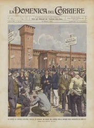 Der Streik von elftausend Maurern in Mailand, die Versammlung im Hof der Burg zur Aufteilung