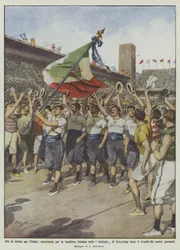 Stunden der Freude für Italien, Begeisterung für die italienische Flagge im Stadion von Stockholm