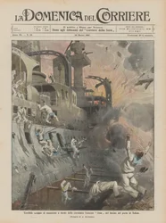 Schreckliche Explosion von Munition an Bord des französischen Schlachtschiffs Jena im Hafenbecken von Toulon