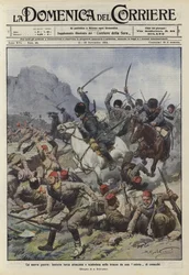 Türkische Infanterie wird in den Schützengräben von einer Kompanie Kosaken angegriffen