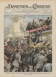 Ein Vorfall am 1. Mai in Paris, ein Russe schießt von einem Omnibus auf die Truppen
