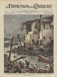 Ein Vorfall der letzten Überschwemmungen, die Zerstörung der Origoni-Fabrik durch den Bruch des Lambro
