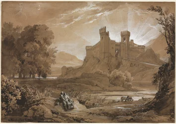 Landschaft mit Schloss und Hirten, 1814