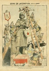 Illustration von Achille Lemot (1846-1909) in Le Pelerin, 05/05/07 - Versuch der Laizisierung - Antifreimaurerei, Freimaurerei, Religion, Glaube, katholischer Katholizismus - Laizisierung, Laizität, Laizisten - Jeanne d