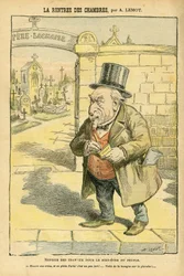 Illustration von Achille Lemot (1846-1909) in Le Pelerin, 29/05/04 - Die Rückkehr der Räume - Religion Glaube, Friedhof, Bloc des Lefches, Trauer Beerdigungen, Père Lachaise, Katholizismus - Säkularisierung des religiösen Raums, Laizität