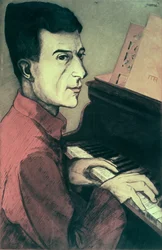 Porträt von Maurice Ravel am Klavier