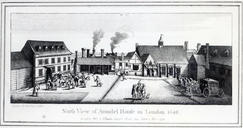 Nordansicht des Arundel House in London, geätzt von Wenceslaus Hollar, 1646 und veröffentlicht 1792