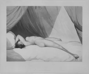 Liegender Akt auf einem Bett mit Vorhängen [Emma Hamilton], 1. November 1797