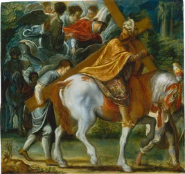 Das Frankfurter Altarbild der Erhöhung des Wahren Kreuzes: Herakleios zu Pferd mit dem Kreuz (unten rechts)