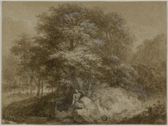 Schattiger Hain mit Nymphe unter einem Baum