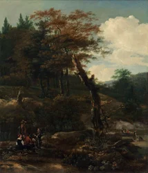 Bewaldete Landschaft mit Reisenden