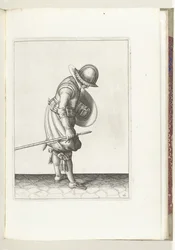 Die Übung mit Schild und Speer: Der Soldat legt den Speer neben seinen rechten Fuß auf den Boden (Nr. 16), 1618