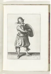 Die Übung mit Schild und Speer: Der Soldat zieht seinen Degen hinter seinem Schild hervor (Nr. 18), 1618