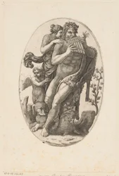 Satyr mit Panflöte und eine Nymphe