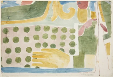 Gemälde eines Teils eines Wandgemäldes, das Menschenopfer darstellt, über der inneren Tür, innere Kammer, Oberer Tempel der Jaguare, Chichen Itza