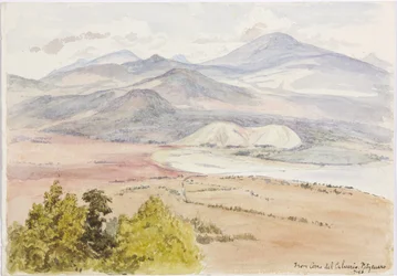 Blick vom Cerro del Calvario, Patzcuaxo auf einer Seite des Papiers und auf der anderen Seite ein Blick auf die alte Festung und Steinhügel, Iguatcho vom Cerro del Calvario, Patzcuaro, Michoacan, Mexiko