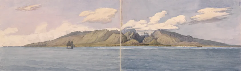 Tahiti. Die Schlucht von Fautaua - Kronen- oder Diademberg im Zentrum der Insel und die Stadt Papeiti, 24. August 1849