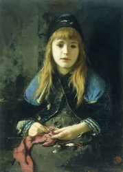 Ein junges Mädchen beim Stricken