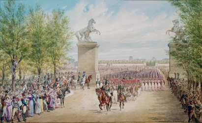Zar Alexander I. (1777-1825) zieht mit seiner Armee 1814 in Paris ein