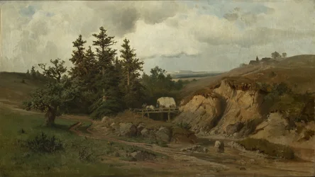 Landschaft mit einer Holzbrücke