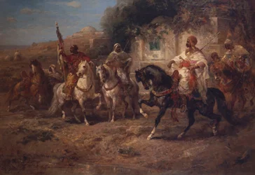 Arabische Reiter an einem Brunnen
