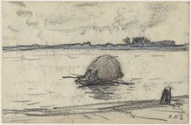 Boot mit Heu auf einem Fluss