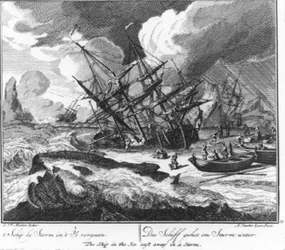 „Das Schiff geht bei einem Sturm im Eis unter“ (Nr. 13 aus der Serie über den Walfang)