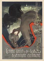 Werbeplakat für die italienische Beleuchtungsfirma Cesare Urtis & Co. aus Turin