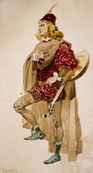 Kostümentwurf von Adolfo Hohenstein (1854-1928) für Zanetto, Oper von Pietro Mascagni (1863-1945)
