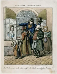 Bauern vor der Wachsbüste eines Friseurs. Aus: Leipziger Volksszenen