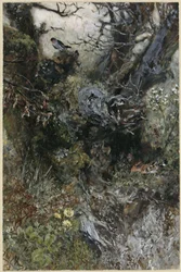 Baumstumpf mit Rotkehlchen und Wiedehopf. Aus dem „Kinderalbum“