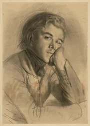 Brustbild eines Knaben nach rechts, den Kopf auf die Linke gestützt, vermutlich Carl Johann Arnold, vgl. SZ Menzel Nr. 1723