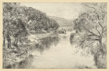 Flusslandschaft mit Allee