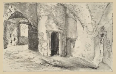 Gewölbter Raum mit Eingang zum Rundturm