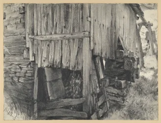 Holzverschlag um ein Mühlrad