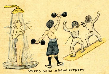 Hygiene und Sport. „Mens sana in sano corpore“. Zeichnung von A. Wilette im illustrierten Supplement zur Depeche de Toulouse Nr. 41, 12. Oktober