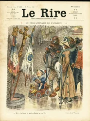 Illustration von Adolphe dit Willette (1857-1926) für das Cover von Le Rire, 26/02/10 - Zum fünfzigsten Jahrestag der Luftfahrt - Luftfahrt, Mode, Hut, Unfälle Katastrophen