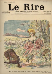 Rotkäppchen - Schäferin oben ohne, Rotkäppchen - Aber es macht Spaß, den Wolf zu sehen...! Wahrscheinlich hat Oma ihn nie gesehen. Zeichnung von A. Willette für das Lachen Nummer 35, 6. Juli