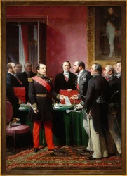 Napoleon III überreicht Baron Haussmann das Dekret zur Annexion der Nachbargemeinden (16. Februar)